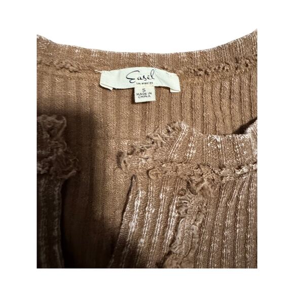 EASEL Mocha Mousse Mineral Washed Oversized Ribbed Frayed Edge Top Size Small - Picture 5 of 7